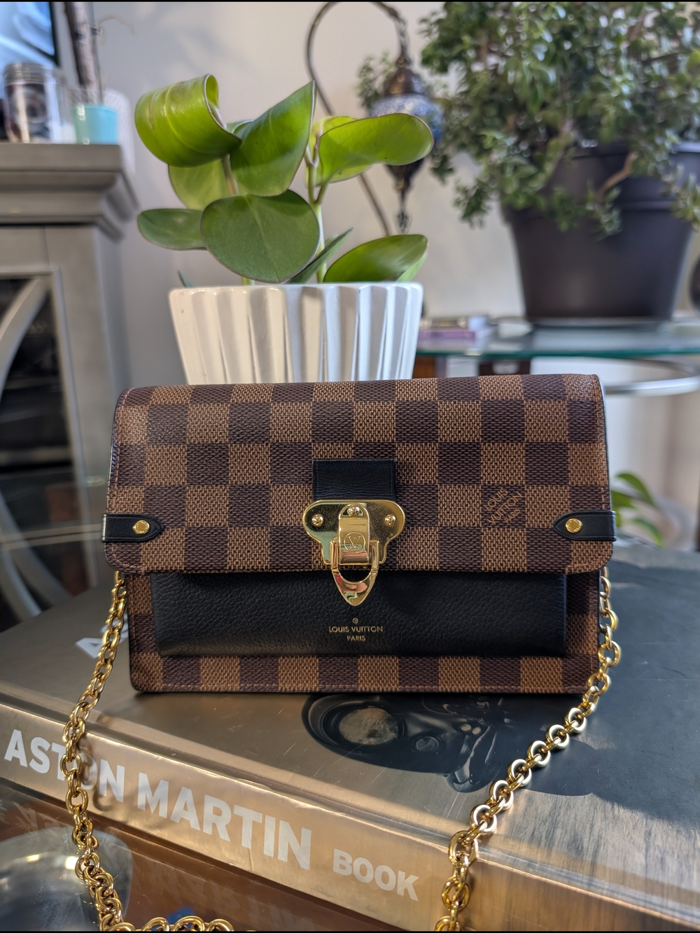 Louis Vuitton Brown Damier Ebène and Black Envelope Crossbody with Gold Hardware
